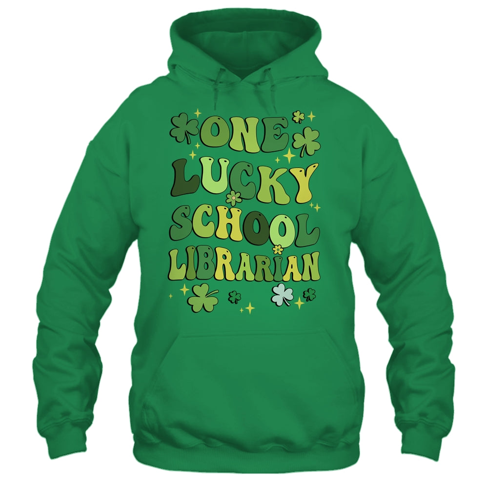 One Lucky School Librarian St Patricks Day Groovy Retro Shamrock Shirt & Hoodie | siriusteestore