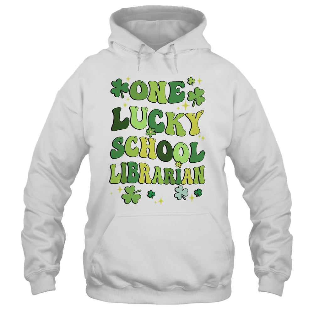 One Lucky School Librarian St Patricks Day Groovy Retro Shamrock Shirt & Hoodie | siriusteestore