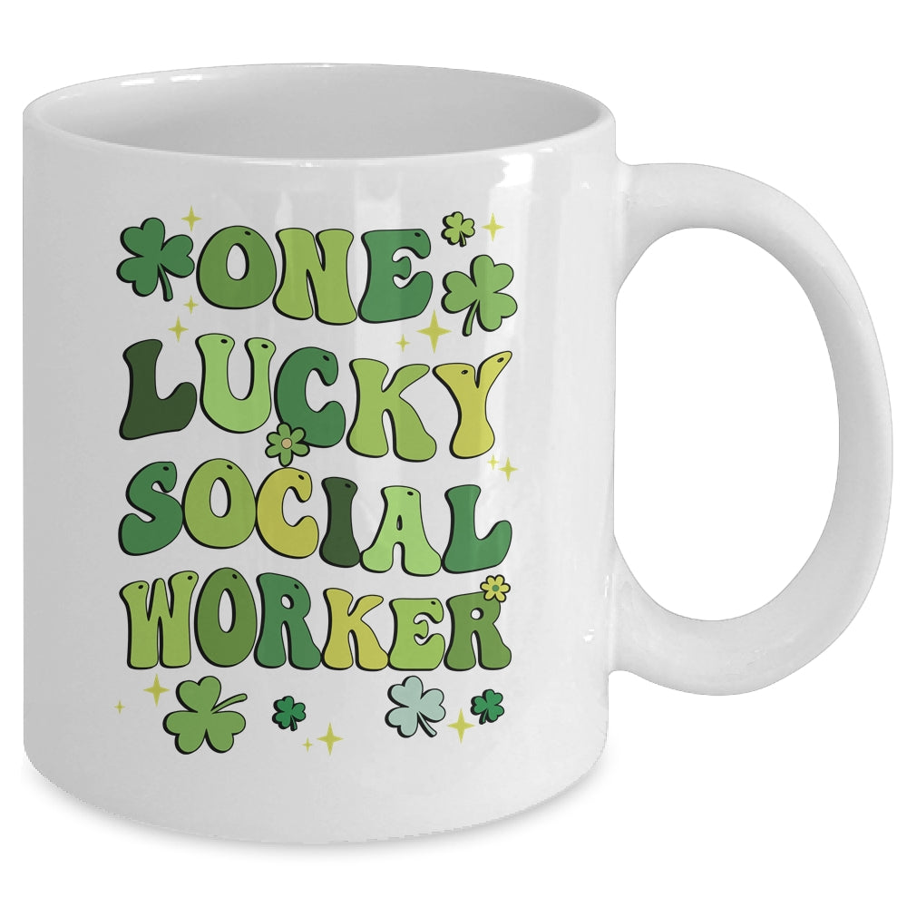 One Lucky Social Worker St Patricks Day Groovy Retro Shamrock Mug | siriusteestore