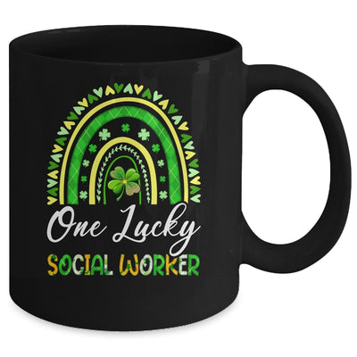 One Lucky Social Worker St Patricks Day Rainbow Leopard Shamrock Mug | siriusteestore