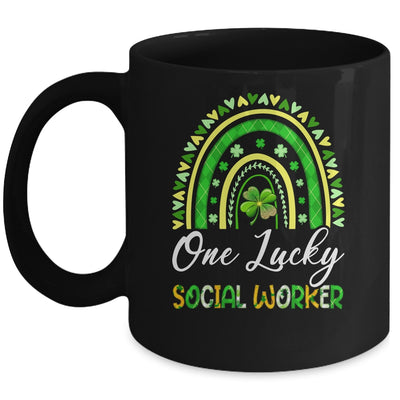 One Lucky Social Worker St Patricks Day Rainbow Leopard Shamrock Mug | siriusteestore