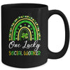 One Lucky Social Worker St Patricks Day Rainbow Leopard Shamrock Mug | siriusteestore