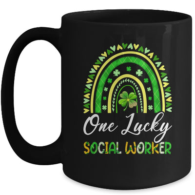 One Lucky Social Worker St Patricks Day Rainbow Leopard Shamrock Mug | siriusteestore