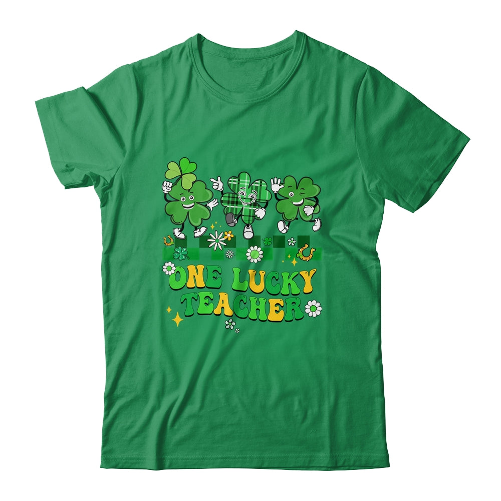 One Lucky Teacher Shamrock St Patricks Day Groovy Retro Shirt & Hoodie | siriusteestore