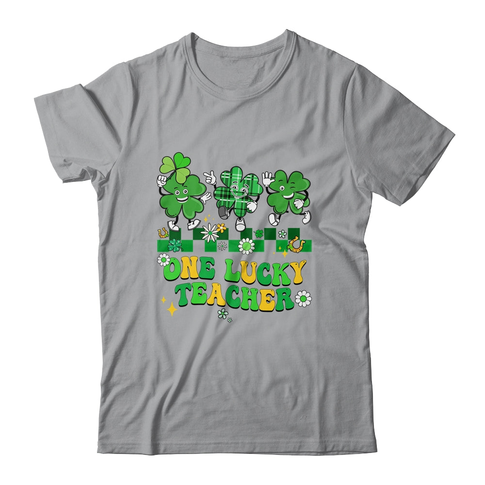 One Lucky Teacher Shamrock St Patricks Day Groovy Retro Shirt & Hoodie | siriusteestore