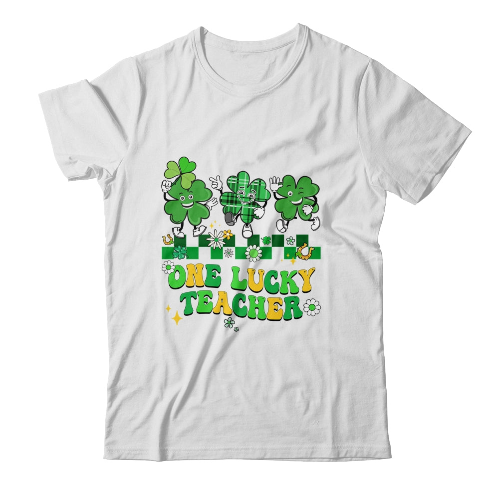 One Lucky Teacher Shamrock St Patricks Day Groovy Retro Shirt & Hoodie | siriusteestore