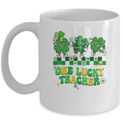 One Lucky Teacher Shamrock St Patricks Day Groovy Retro Mug | siriusteestore