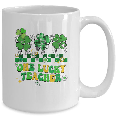 One Lucky Teacher Shamrock St Patricks Day Groovy Retro Mug | siriusteestore