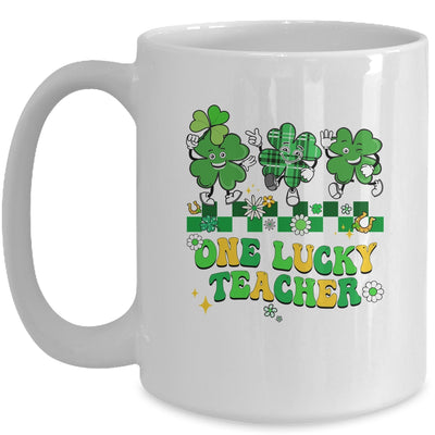 One Lucky Teacher Shamrock St Patricks Day Groovy Retro Mug | siriusteestore