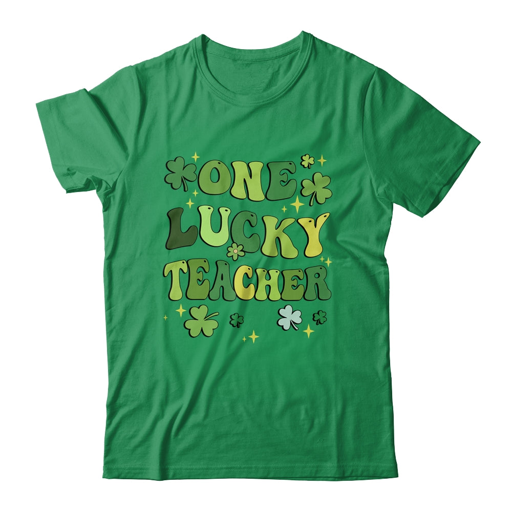 One Lucky Teacher St Patricks Day Groovy Retro Shamrock Shirt & Hoodie | siriusteestore