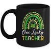 One Lucky Teacher St Patricks Day Rainbow Leopard Shamrock Mug | siriusteestore