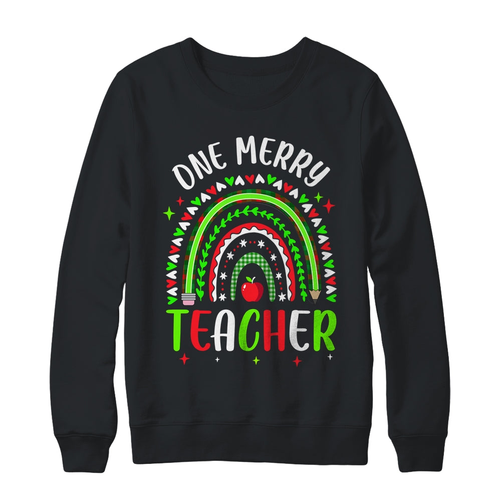 One Merry Teacher Christmas Rainbow Leopard Buffalo Plaid Shirt & Sweatshirt | siriusteestore