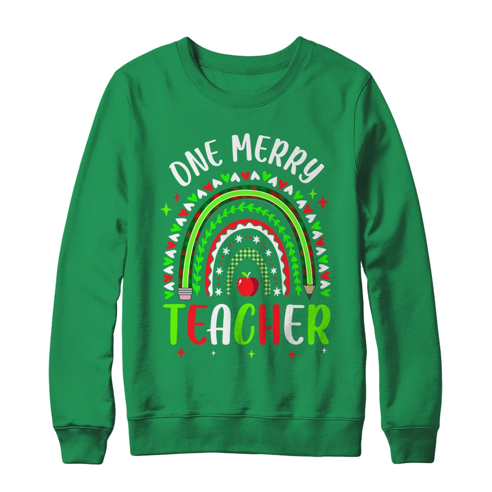 One Merry Teacher Christmas Rainbow Leopard Buffalo Plaid Shirt & Sweatshirt | siriusteestore