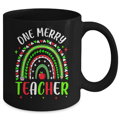 One Merry Teacher Christmas Rainbow Leopard Buffalo Plaid Mug | siriusteestore