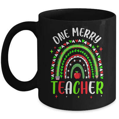 One Merry Teacher Christmas Rainbow Leopard Buffalo Plaid Mug | siriusteestore