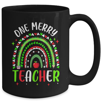 One Merry Teacher Christmas Rainbow Leopard Buffalo Plaid Mug | siriusteestore