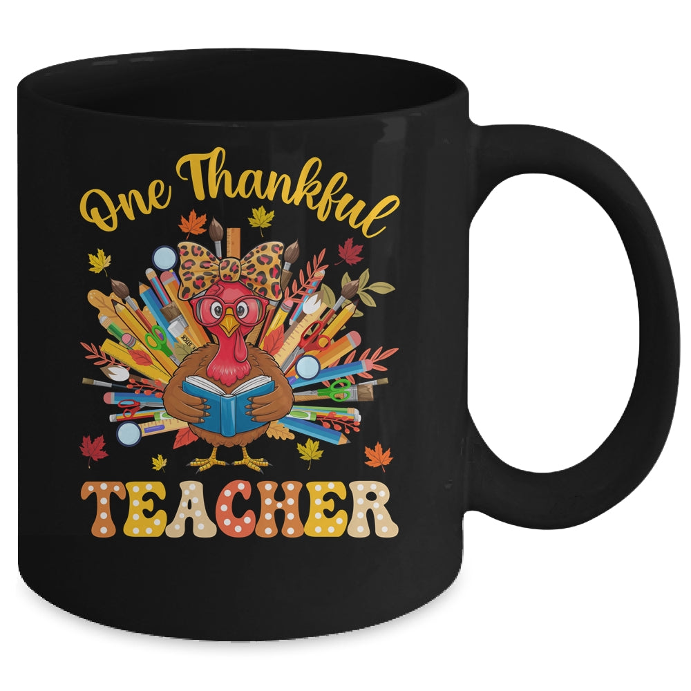 One Thankful Teacher Thanksgiving Cute Turkey Fall Season Mug | siriusteestore
