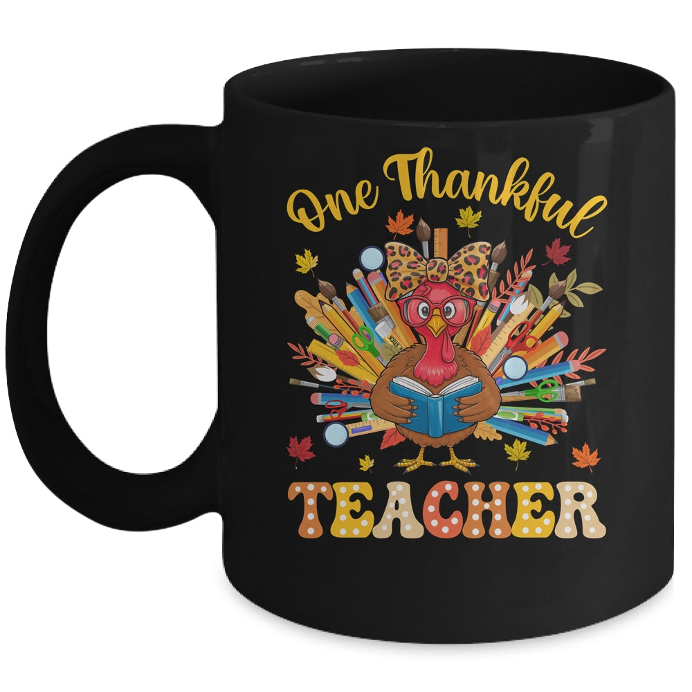 One Thankful Teacher Thanksgiving Cute Turkey Fall Season Mug | siriusteestore