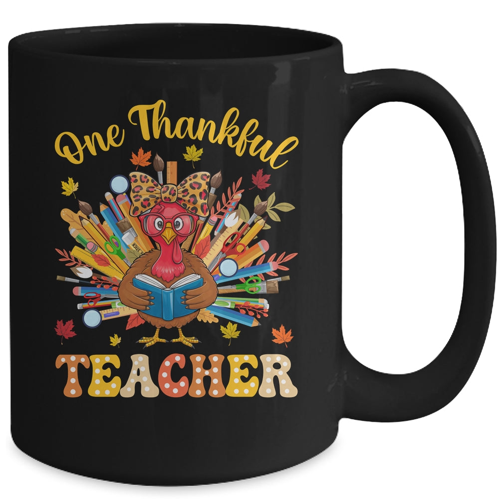 One Thankful Teacher Thanksgiving Cute Turkey Fall Season Mug | siriusteestore