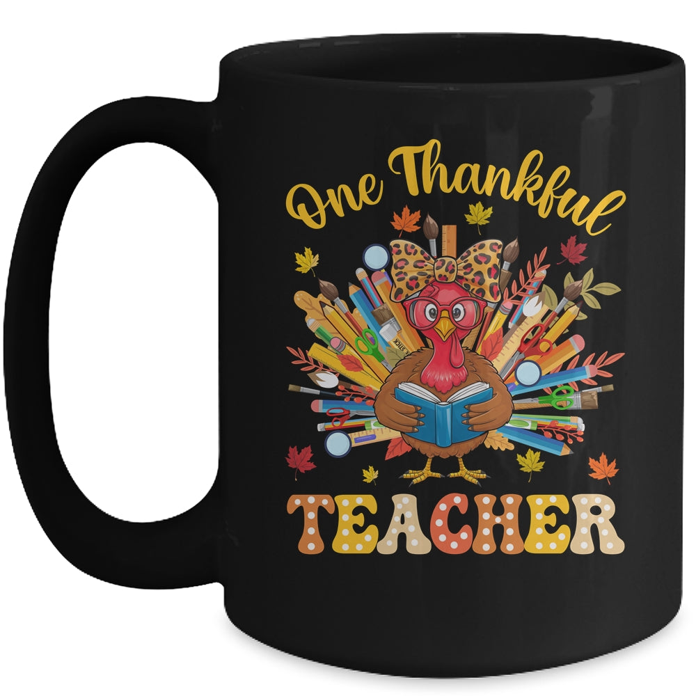 One Thankful Teacher Thanksgiving Cute Turkey Fall Season Mug | siriusteestore