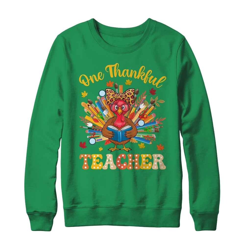 One Thankful Teacher Thanksgiving Cute Turkey Fall Season Shirt & Sweatshirt | siriusteestore