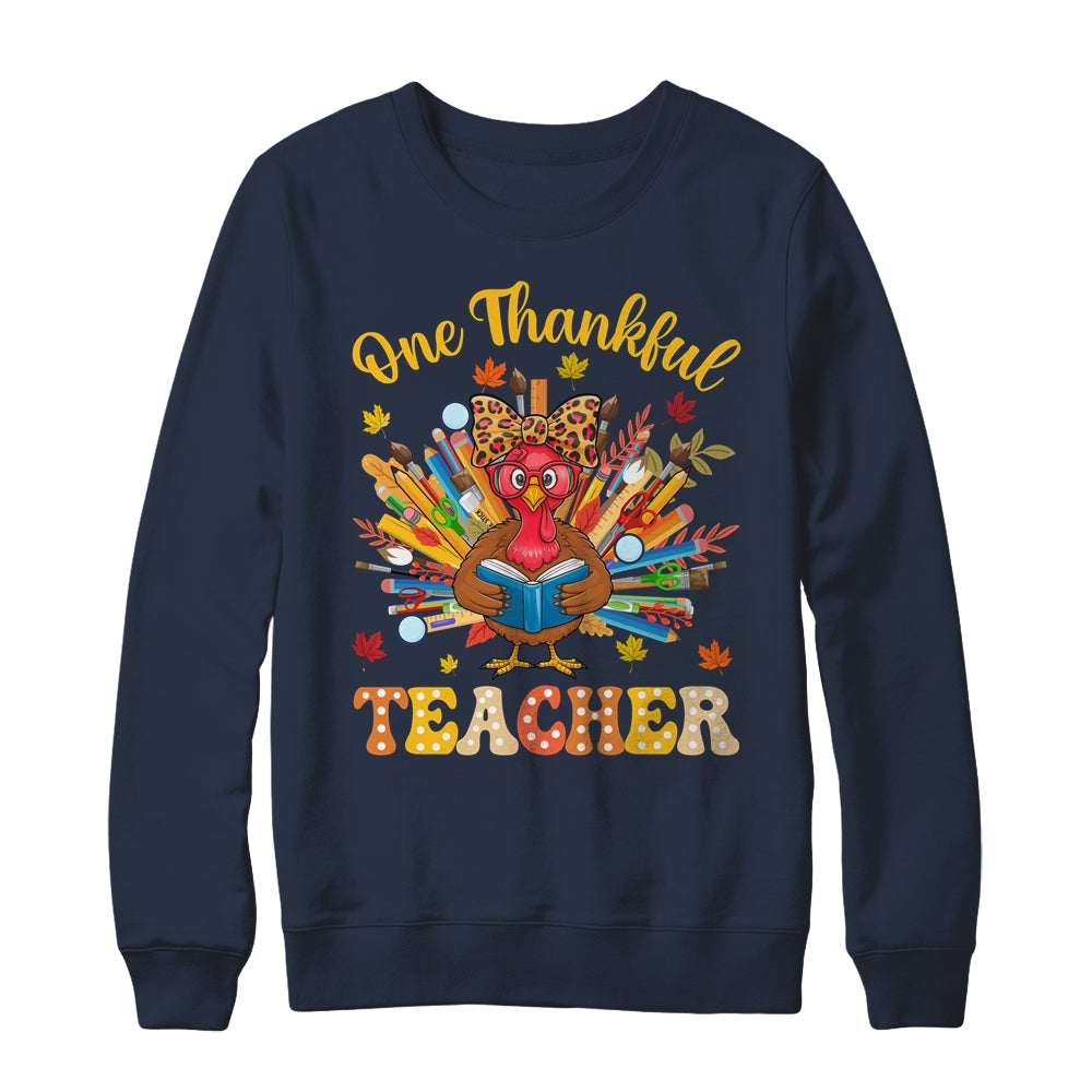 One Thankful Teacher Thanksgiving Cute Turkey Fall Season Shirt & Sweatshirt | siriusteestore
