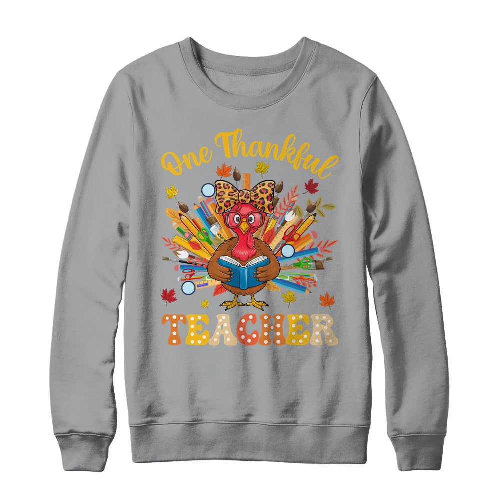 One Thankful Teacher Thanksgiving Cute Turkey Fall Season Shirt & Sweatshirt | siriusteestore