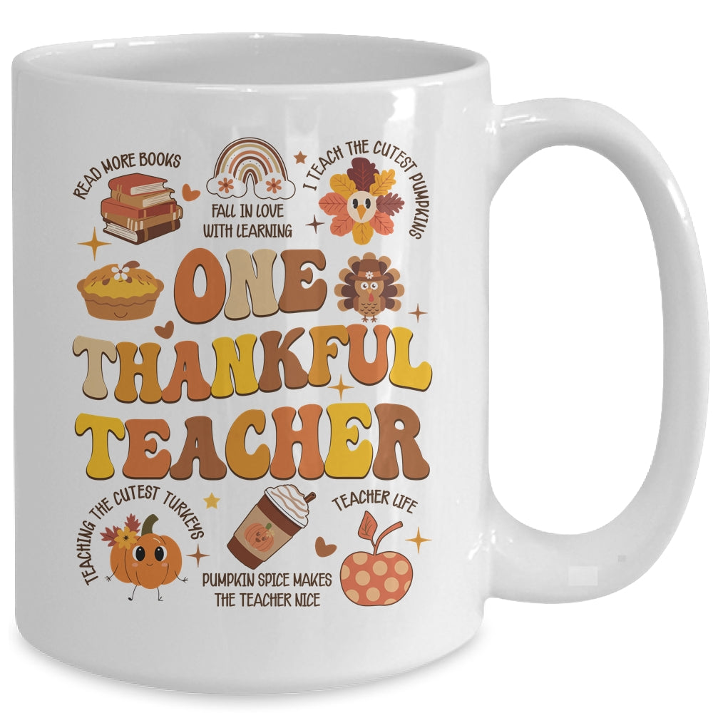 One Thankful Teacher Thanksgiving Retro Groovy Fall Teachers Mug | siriusteestore