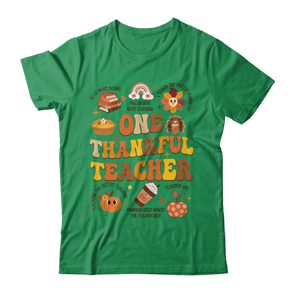 One Thankful Teacher Thanksgiving Retro Groovy Fall Teachers Shirt & Sweatshirt | siriusteestore