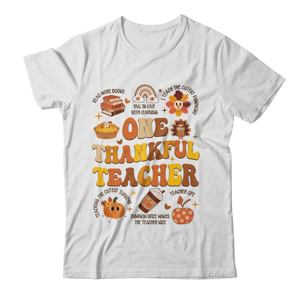 One Thankful Teacher Thanksgiving Retro Groovy Fall Teachers Shirt & Sweatshirt | siriusteestore