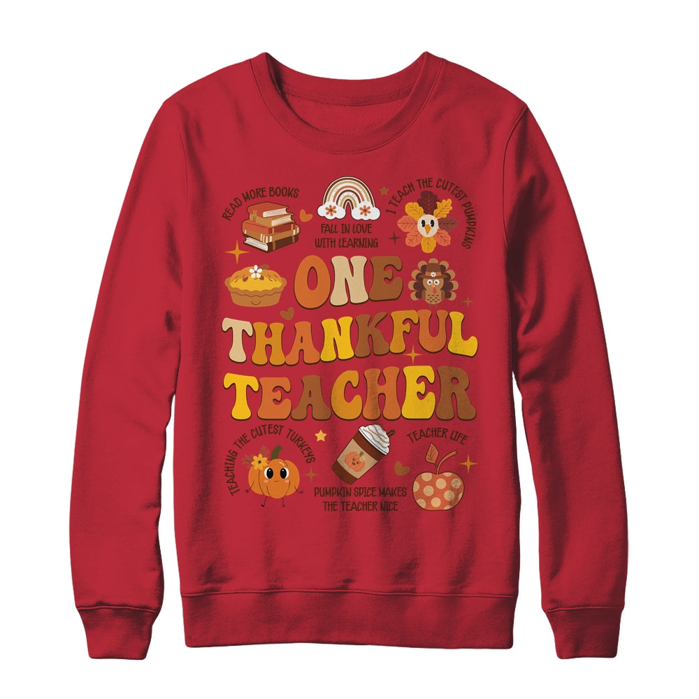One Thankful Teacher Thanksgiving Retro Groovy Fall Teachers Shirt & Sweatshirt | siriusteestore