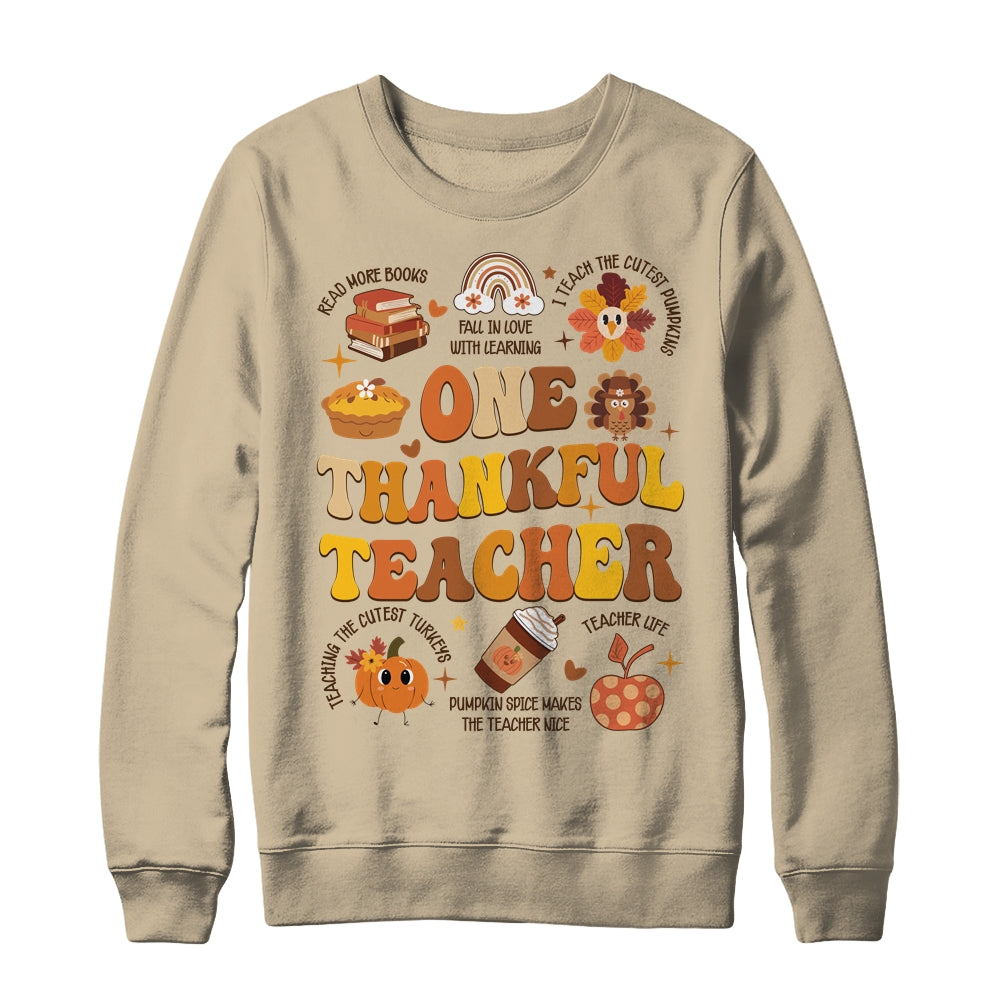 One Thankful Teacher Thanksgiving Retro Groovy Fall Teachers Shirt & Sweatshirt | siriusteestore