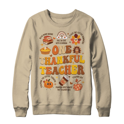 One Thankful Teacher Thanksgiving Retro Groovy Fall Teachers Shirt & Sweatshirt | siriusteestore