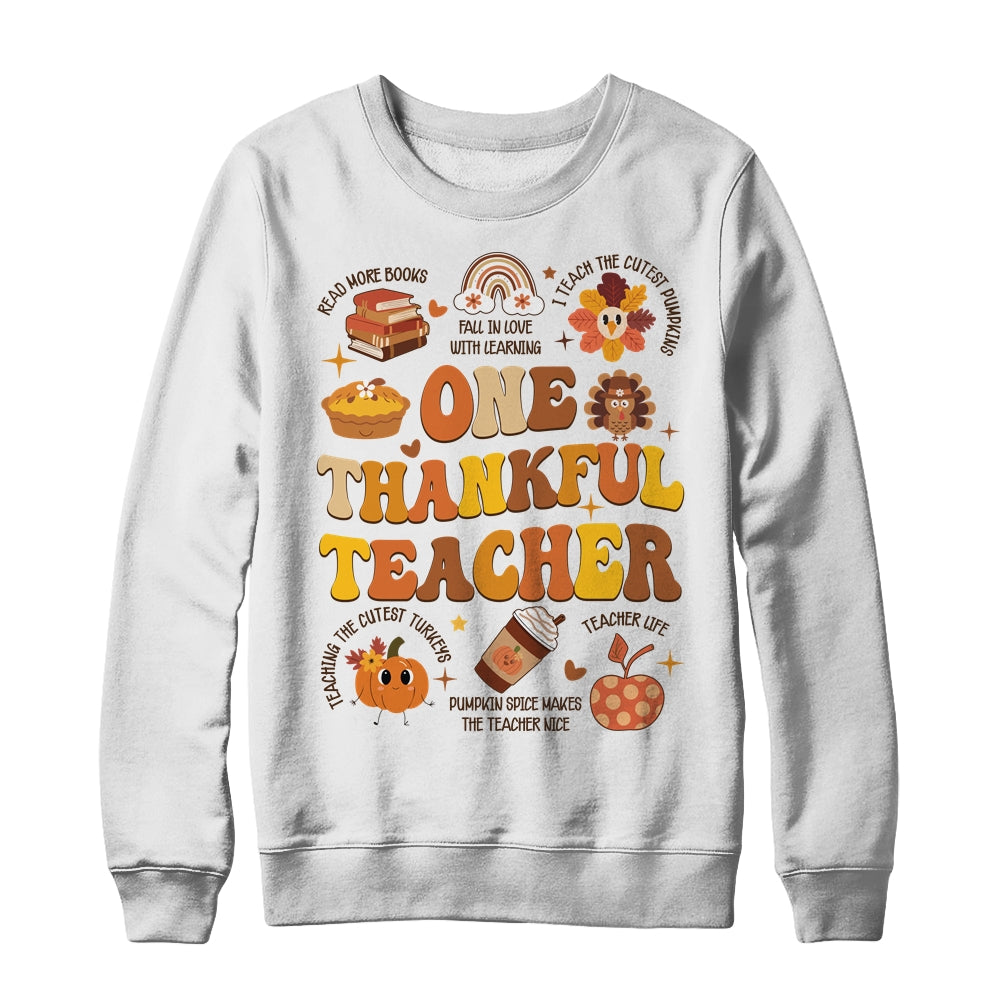 One Thankful Teacher Thanksgiving Retro Groovy Fall Teachers Shirt & Sweatshirt | siriusteestore