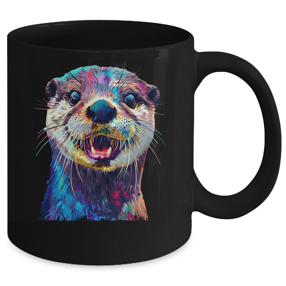 Otter Face Colorful River Sea Animal Art Lover Cute Black Mug | siriusteestore