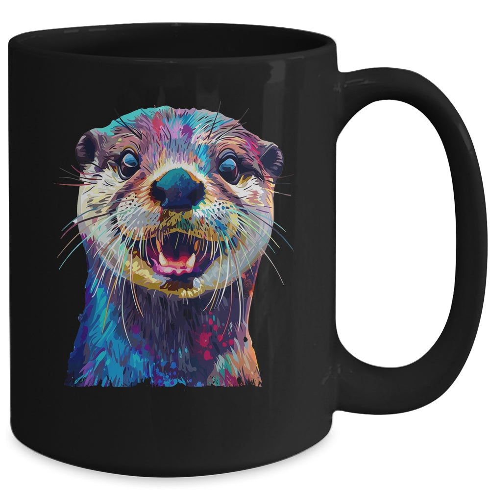 Otter Face Colorful River Sea Animal Art Lover Cute Black Mug | siriusteestore