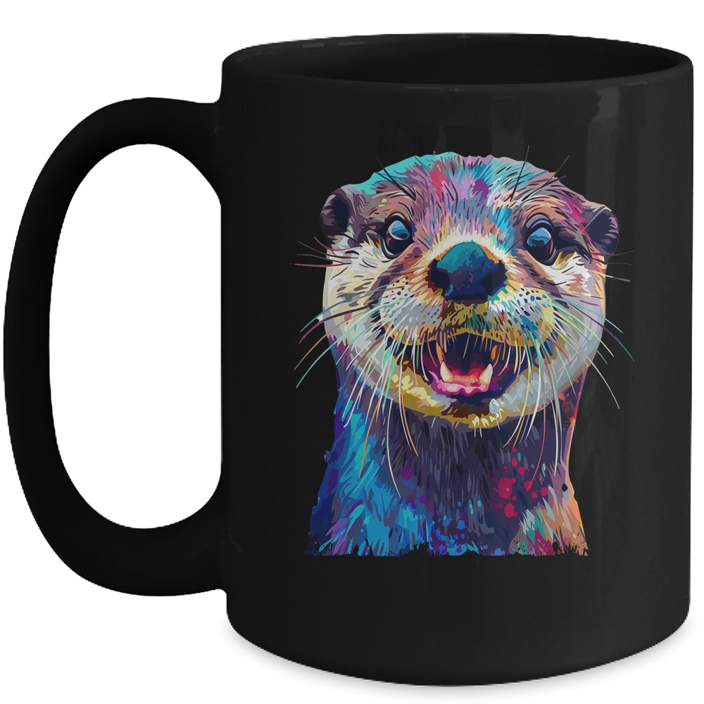 Otter Face Colorful River Sea Animal Art Lover Cute Black Mug | siriusteestore