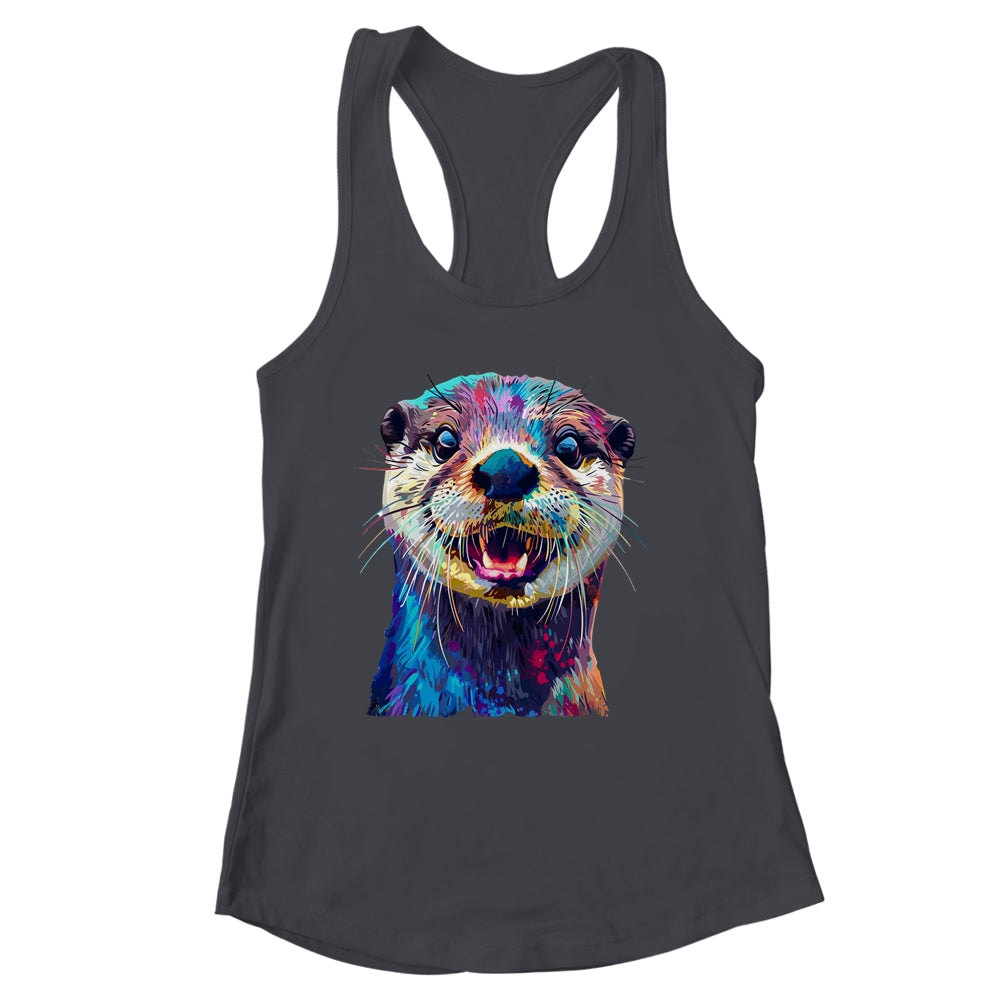 Otter Face Colorful River Sea Animal Art Lover Cute Black Shirt & Tank Top | siriusteestore