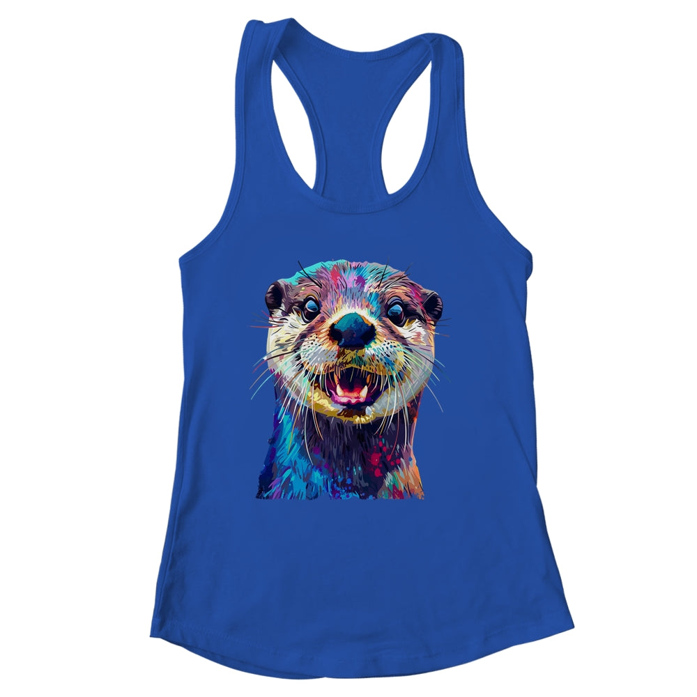 Otter Face Colorful River Sea Animal Art Lover Cute Black Shirt & Tank Top | siriusteestore