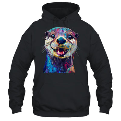 Otter Face Colorful River Sea Animal Art Lover Cute Black Shirt & Tank Top | siriusteestore