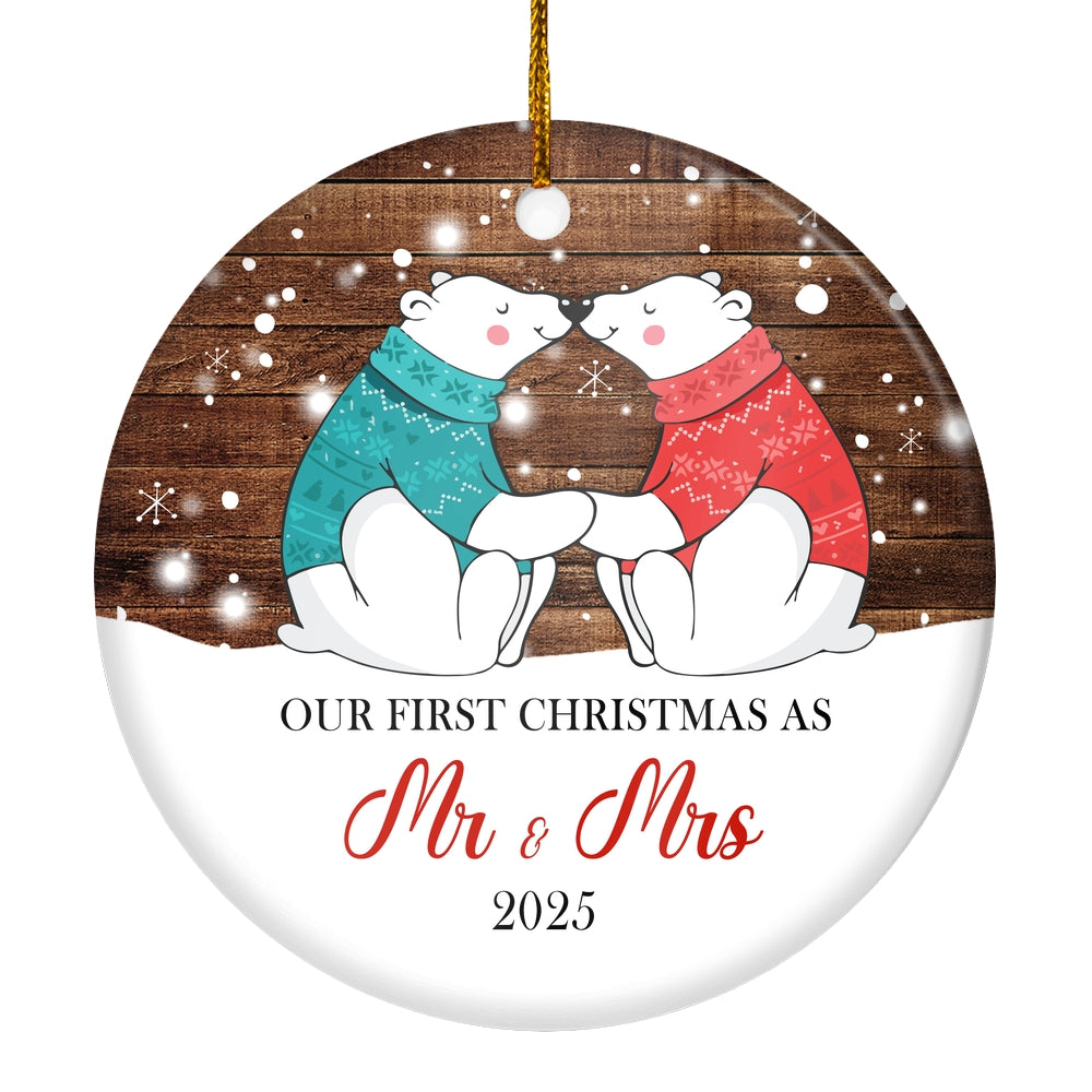 Our First Christmas As Mr And Mrs 2024 Bear Christmas Tree For Wedding Newlywed Couple Christmas Tree Ornament | siriusteestore