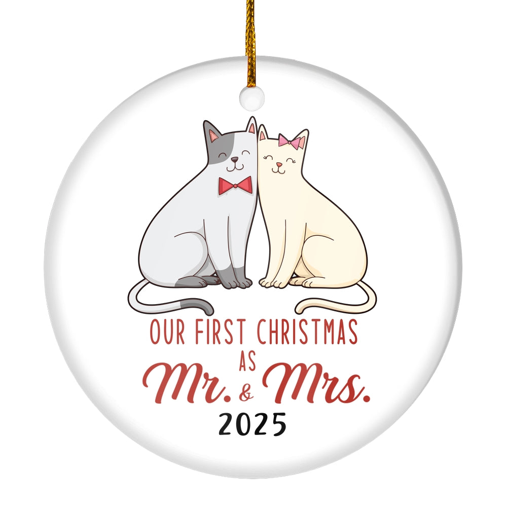 Our First Christmas As Mr And Mrs 2025 Cat For Wedding Newlywed Couple (17) 2025 Christmas Tree Ornament | siriusteestore