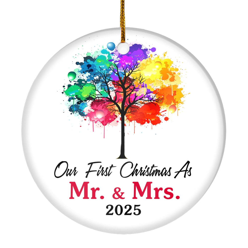 Our First Christmas As Mr And Mrs 2025 Colorful Tree For Wedding Newlywed Couple (16) 2025 Christmas Tree Ornament | siriusteestore
