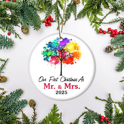 Our First Christmas As Mr And Mrs 2025 Colorful Tree For Wedding Newlywed Couple (16) 2025 Christmas Tree Ornament | siriusteestore