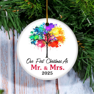 Our First Christmas As Mr And Mrs 2025 Colorful Tree For Wedding Newlywed Couple (16) 2025 Christmas Tree Ornament | siriusteestore