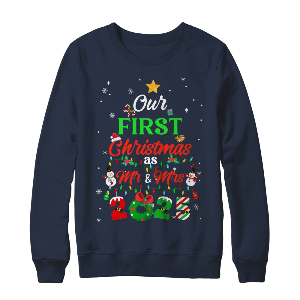 Our First Christmas As Mr And Mrs 2025 Couple Wife Husband Shirt & Sweatshirt | siriusteestore