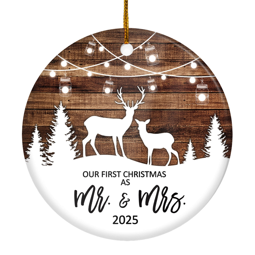 Our First Christmas As Mr And Mrs 2025 Deer Christmas Tree For Wedding Newlywed Couple Christmas Tree Ornament | siriusteestore