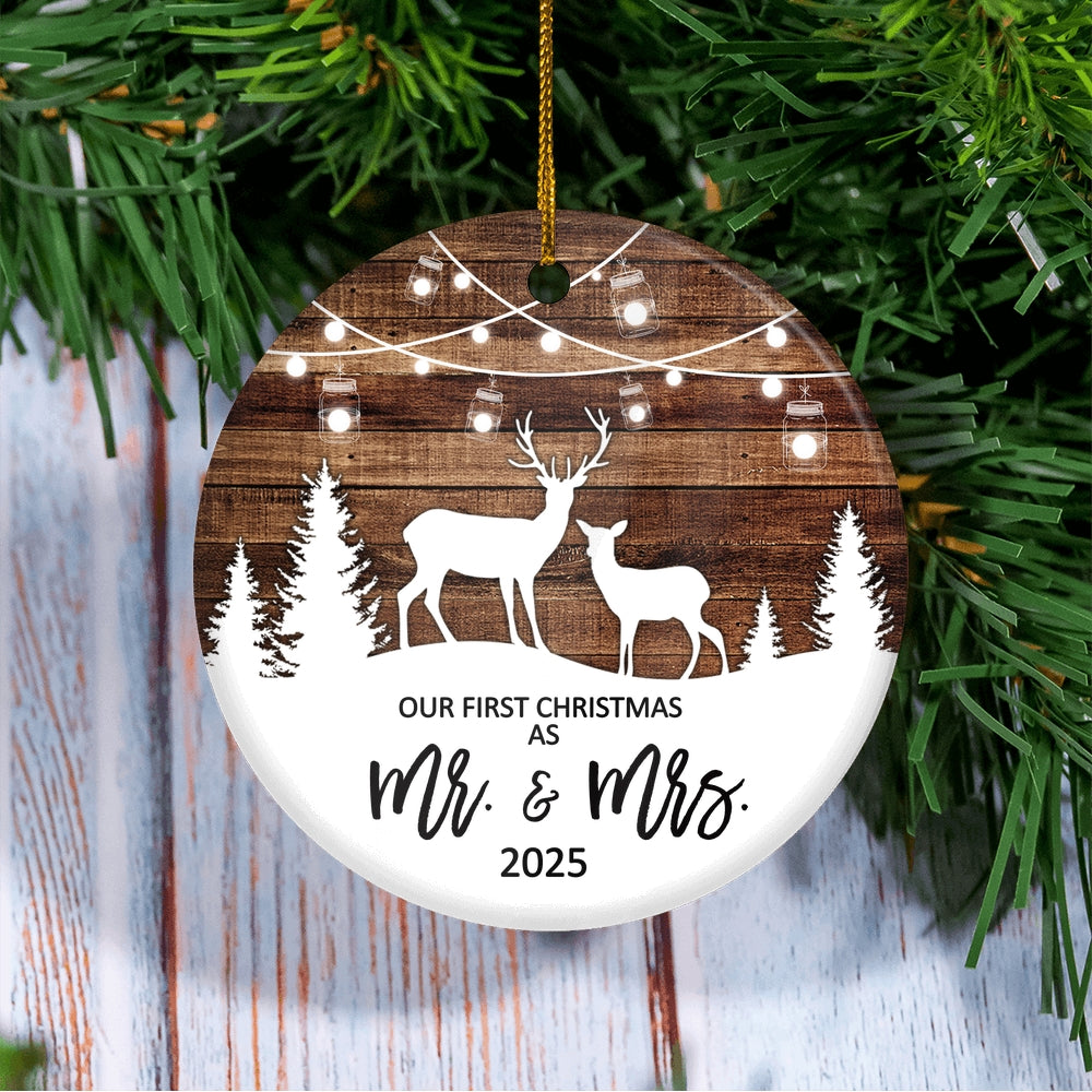 Our First Christmas As Mr And Mrs 2025 Deer Christmas Tree For Wedding Newlywed Couple Christmas Tree Ornament | siriusteestore