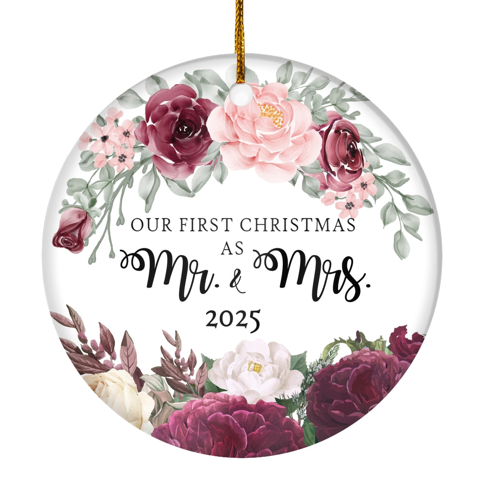 Our First Christmas As Mr And Mrs 2025 Flower For Wedding Newlywed Couple (11) 2025 Christmas Tree Ornament | siriusteestore