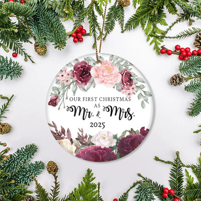 Our First Christmas As Mr And Mrs 2025 Flower For Wedding Newlywed Couple (11) 2025 Christmas Tree Ornament | siriusteestore